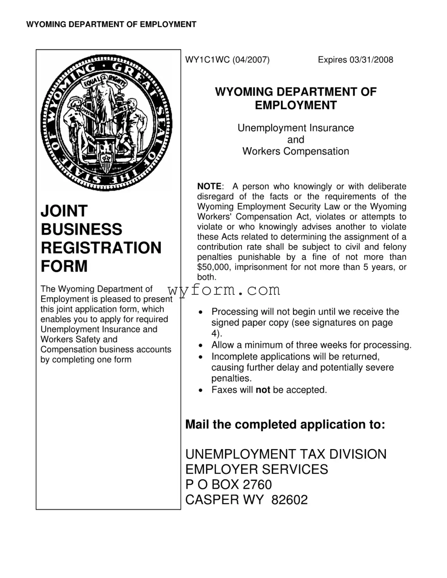 Fill Your Joint Registration Wyoming Form