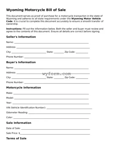 Valid  Motorcycle Bill of Sale Template for Wyoming
