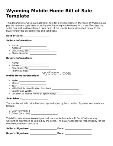 Valid  Mobile Home Bill of Sale Template for Wyoming