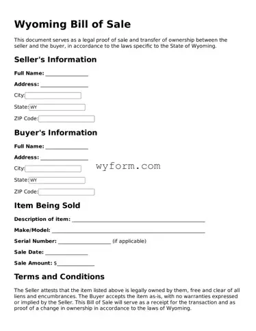 Valid  Bill of Sale Template for Wyoming