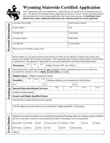 Fill Your Wyoming Certified Application Form