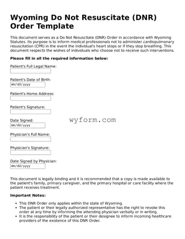 Valid  Do Not Resuscitate Order Template for Wyoming