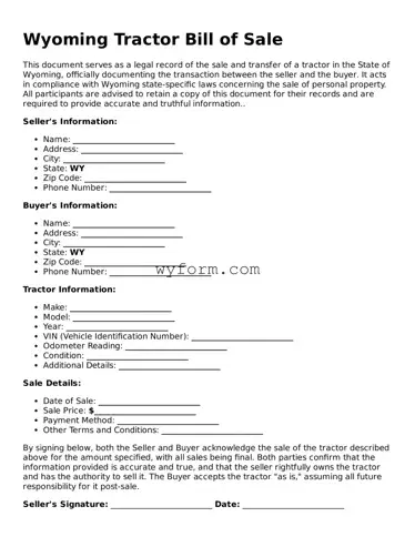 Valid  Tractor Bill of Sale Template for Wyoming