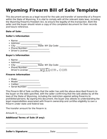 Valid  Firearm Bill of Sale Template for Wyoming