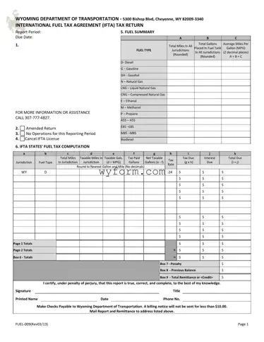 Fill Your Wyoming Ifta Form