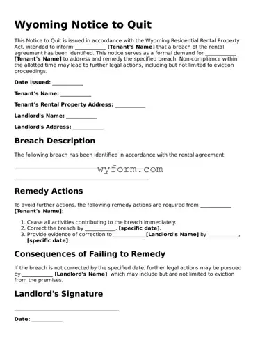 Valid  Notice to Quit Template for Wyoming
