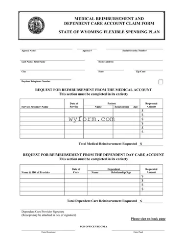 Fill Your Wyoming Medical Reimbursement Form