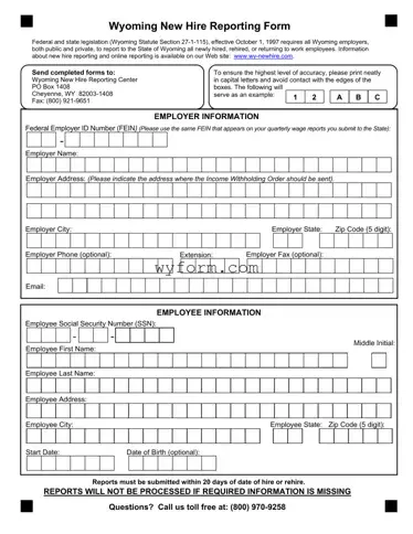Fill Your Wyoming New Hire Reporting Form