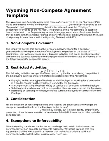 Valid  Non-compete Agreement Template for Wyoming