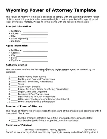Valid  Power of Attorney Template for Wyoming