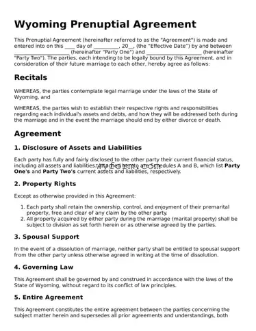 Valid  Prenuptial Agreement Template for Wyoming