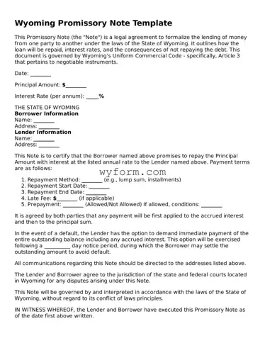 Valid  Promissory Note Template for Wyoming