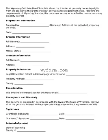 Valid  Quitclaim Deed Template for Wyoming