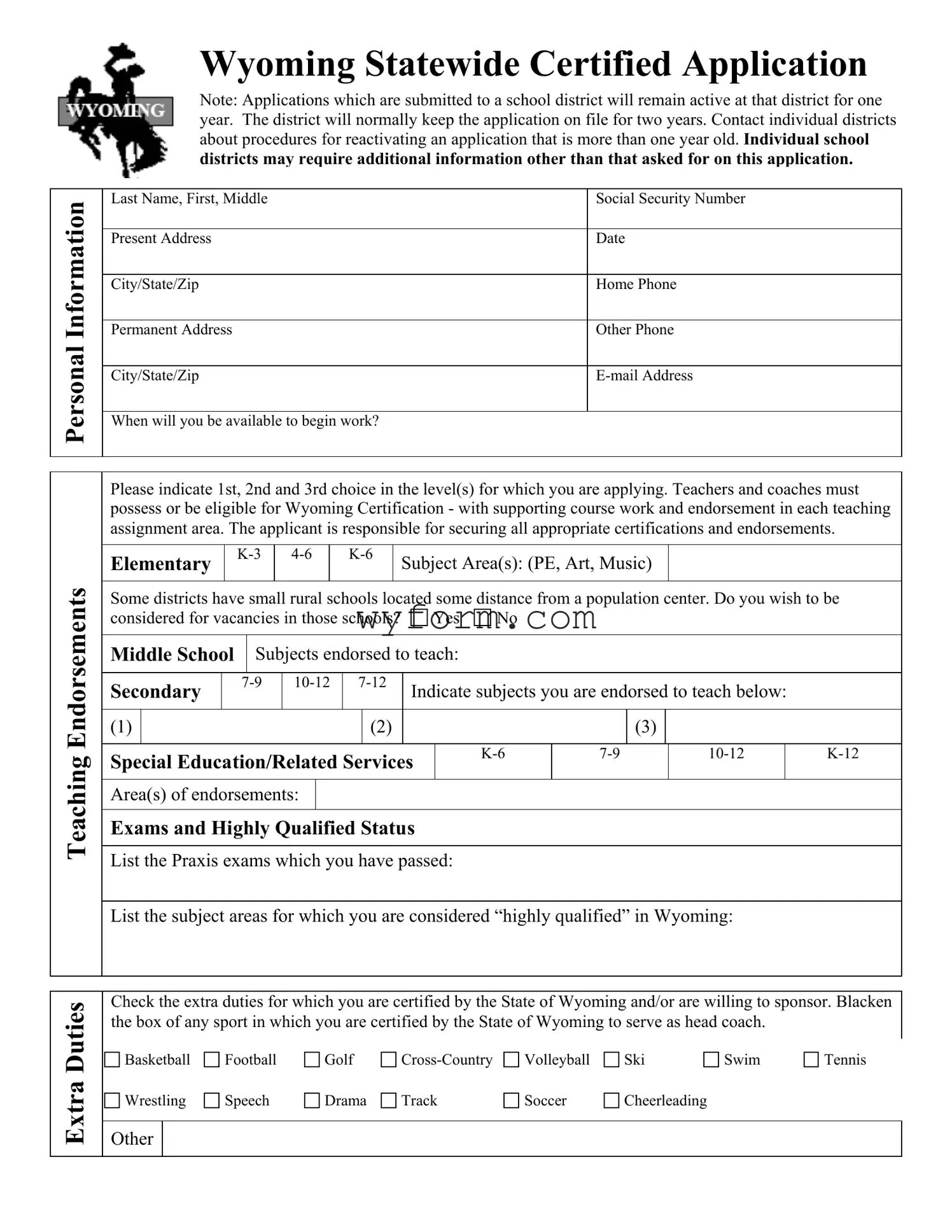 Fill Your Wyoming Certified Application Form