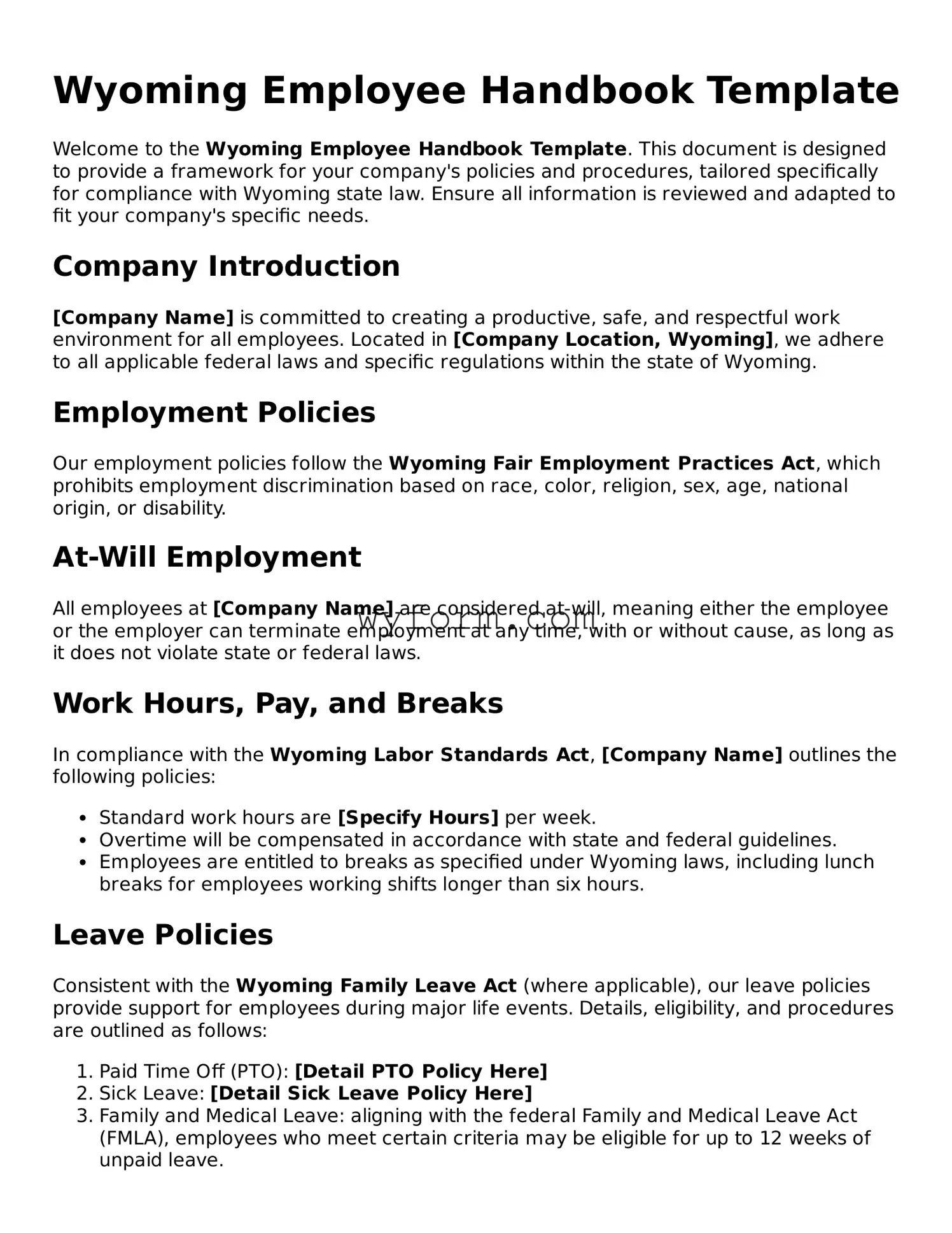 Valid  Employee Handbook Template for Wyoming