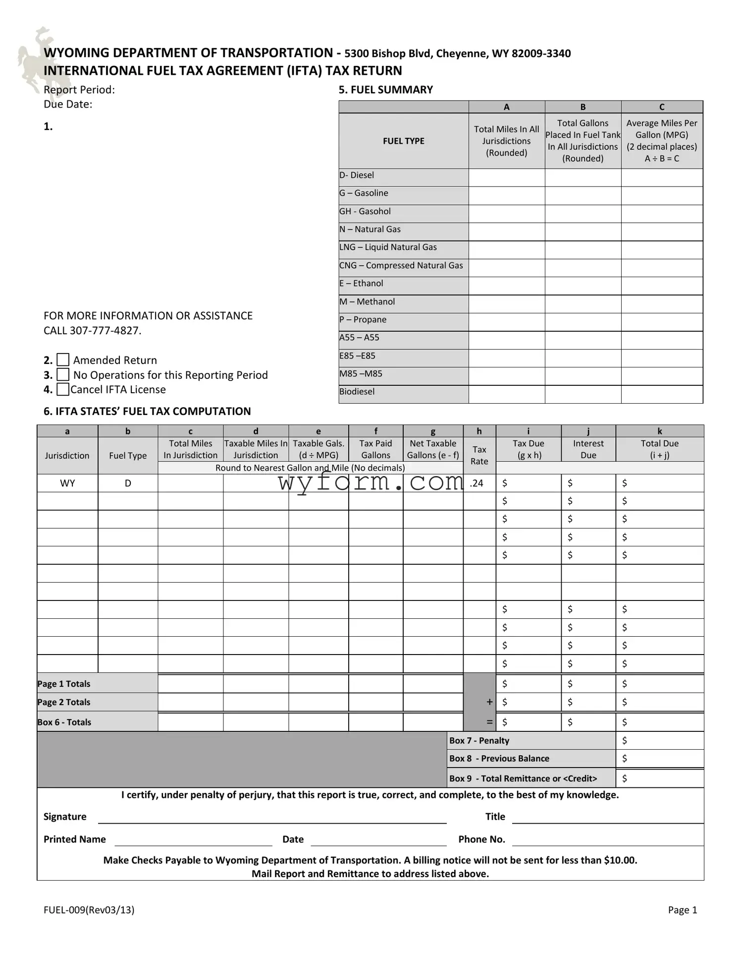 Fill Your Wyoming Ifta Form