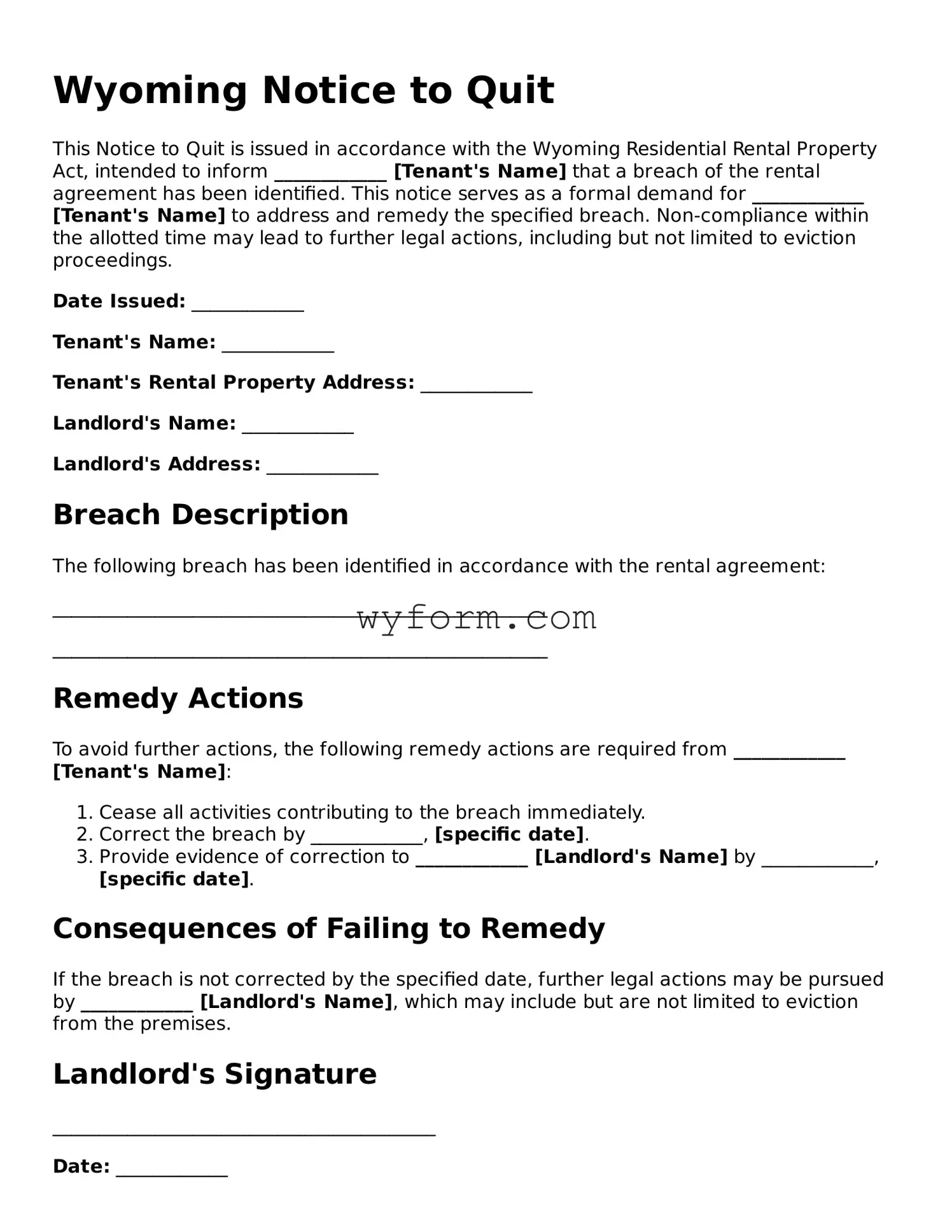 Valid  Notice to Quit Template for Wyoming