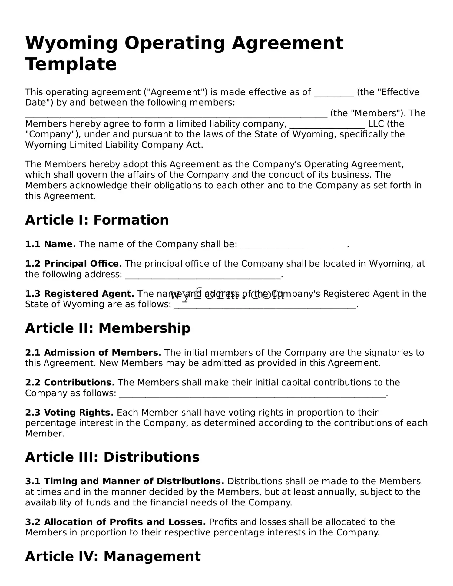 Valid  Operating Agreement Template for Wyoming