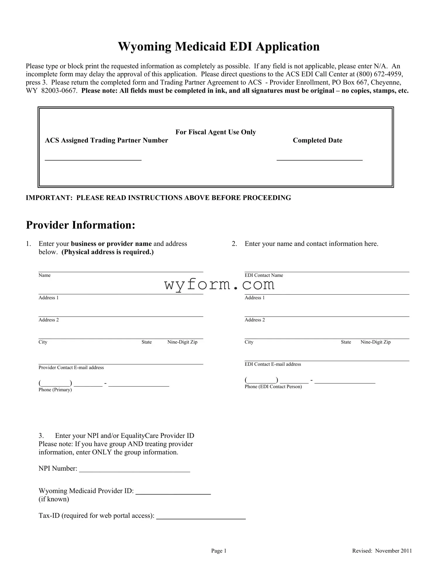 Fill Your Wyoming Medicaid Edi Application Form