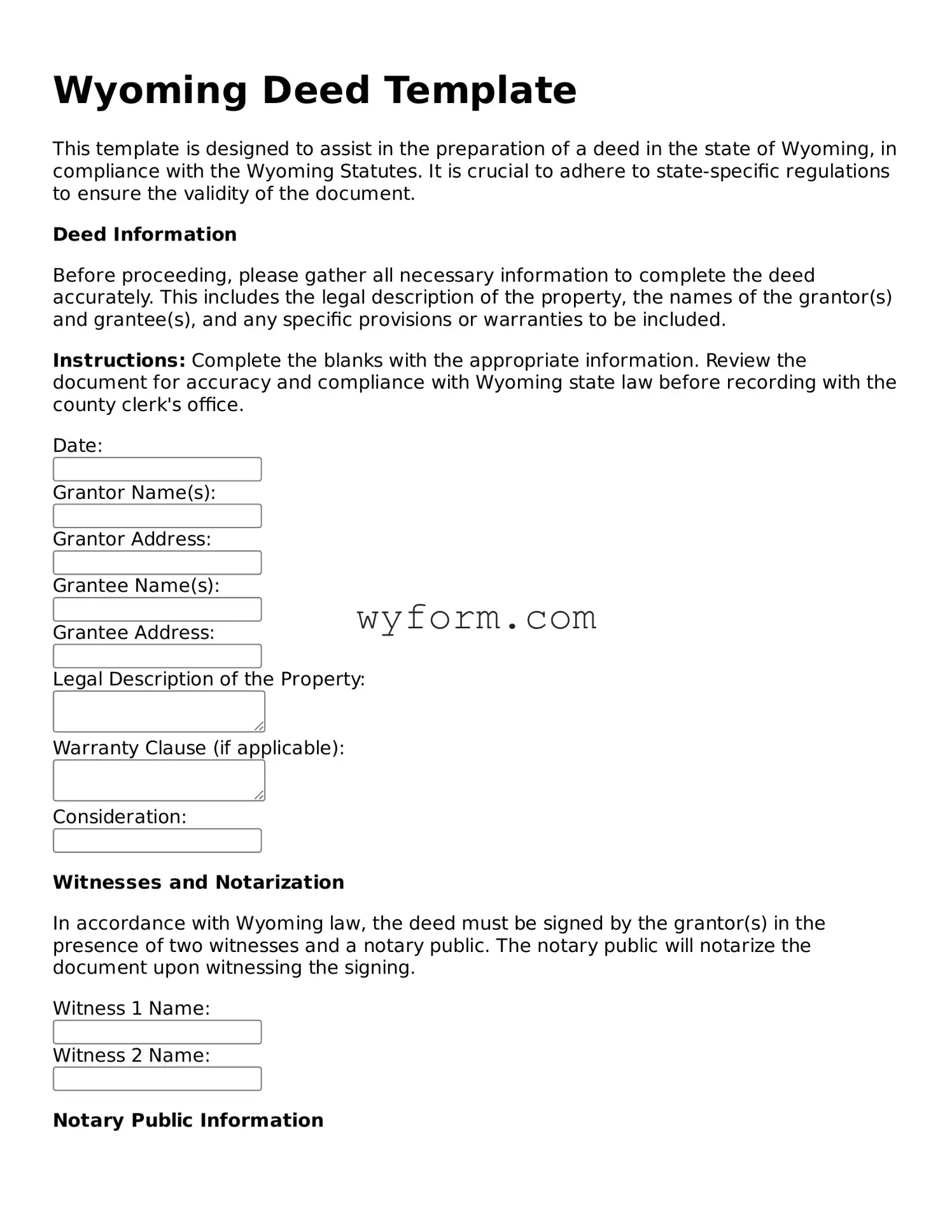 Valid  Deed Template for Wyoming