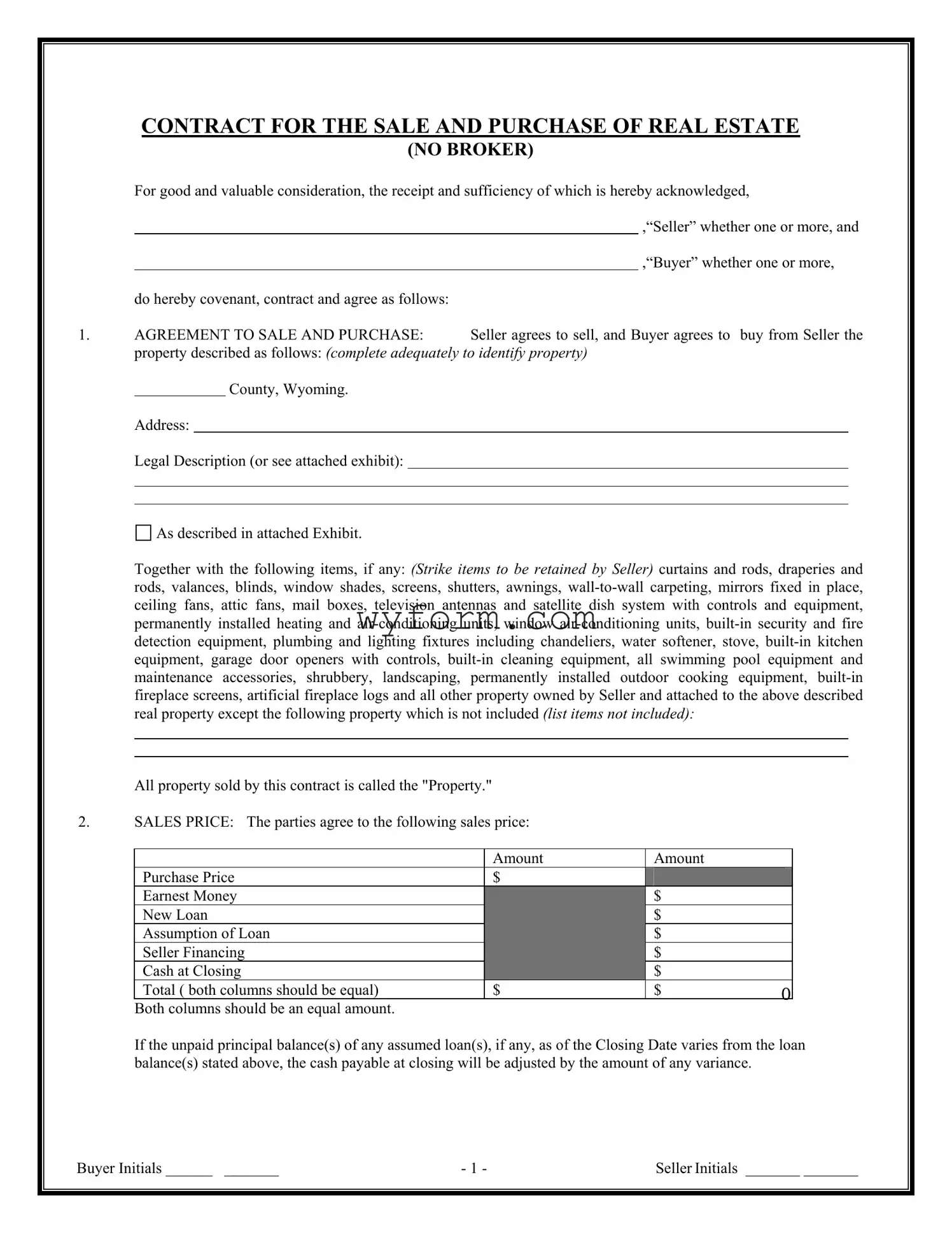 Fill Your Wyoming Real Estate For Sale Form