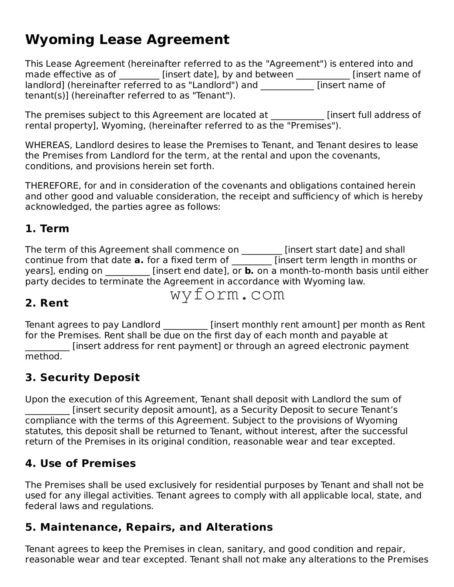 Valid  Lease Agreement Template for Wyoming
